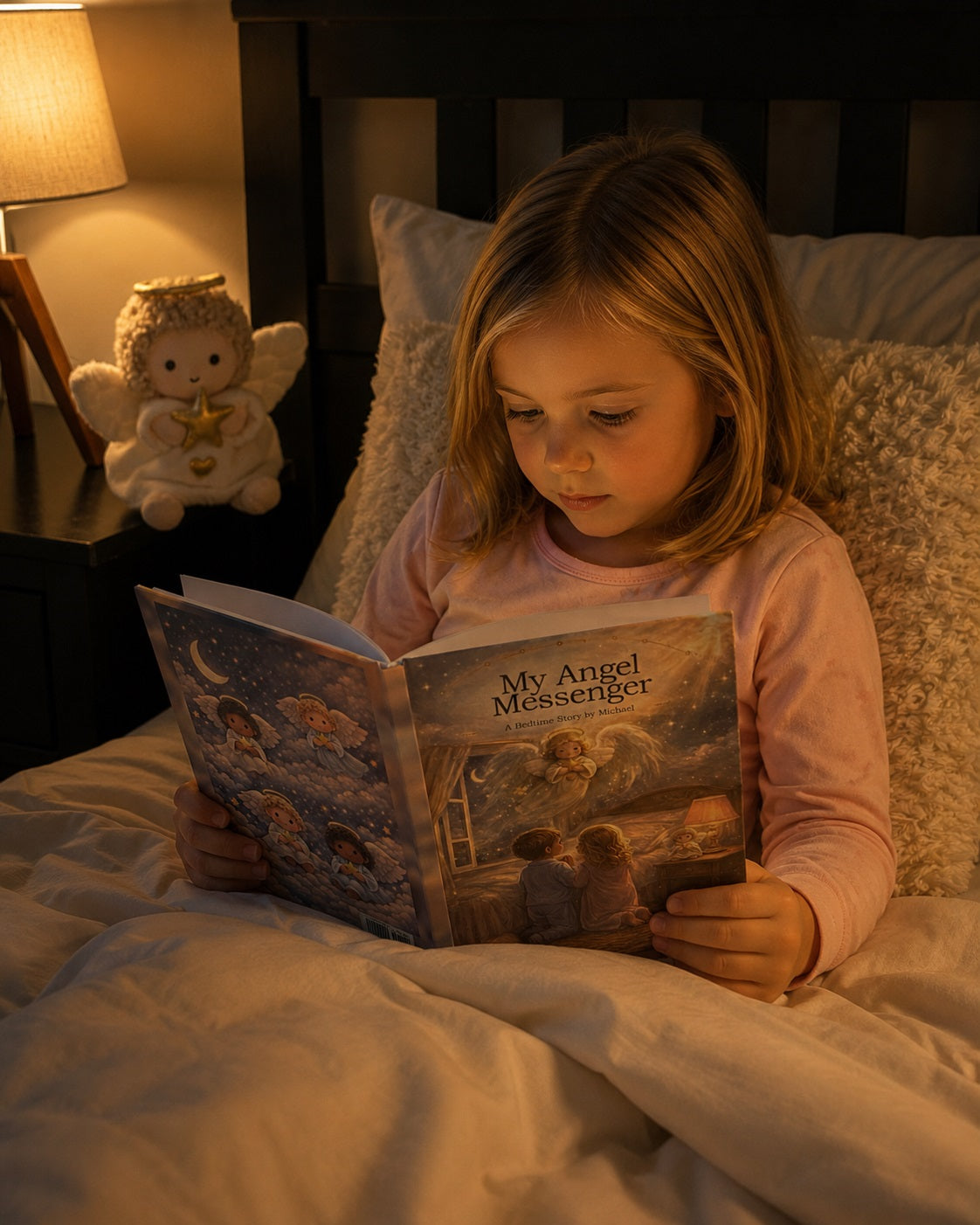 Child reading the My Angel Messenger™ illustrated storybook